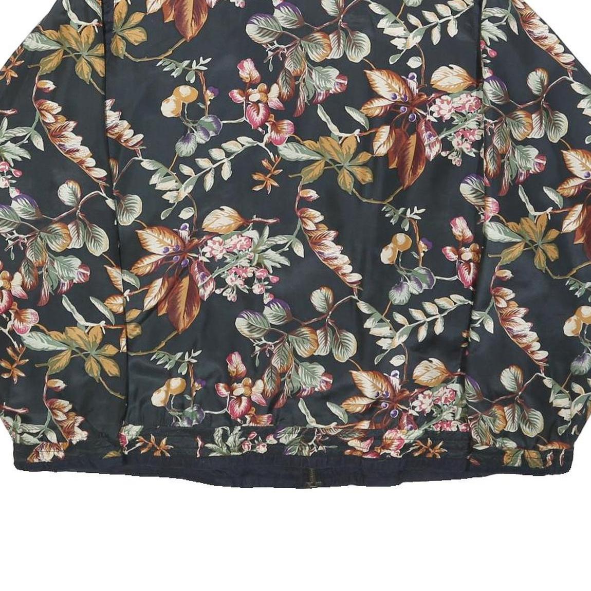 LAVON Womens Black Floral Silk Zip Jacket M Lightweight Elegant Satin Print