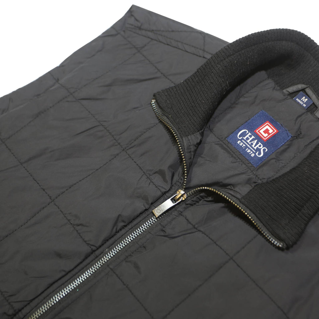 CHAPS Mens Black Quilted Jacket M Polyester Zip Closure Comfort Outerwear