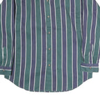 BUGLE BOY Mens Green & Blue Stripe Button-Down Cotton Shirt L Classic Fit Long