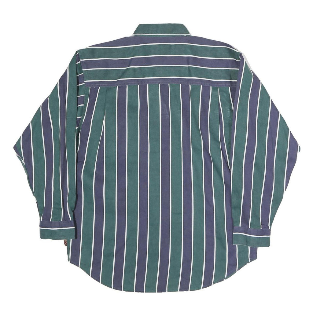 BUGLE BOY Mens Green & Blue Stripe Button-Down Cotton Shirt L Classic Fit Long