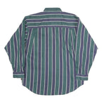 BUGLE BOY Mens Green & Blue Stripe Button-Down Cotton Shirt L Classic Fit Long