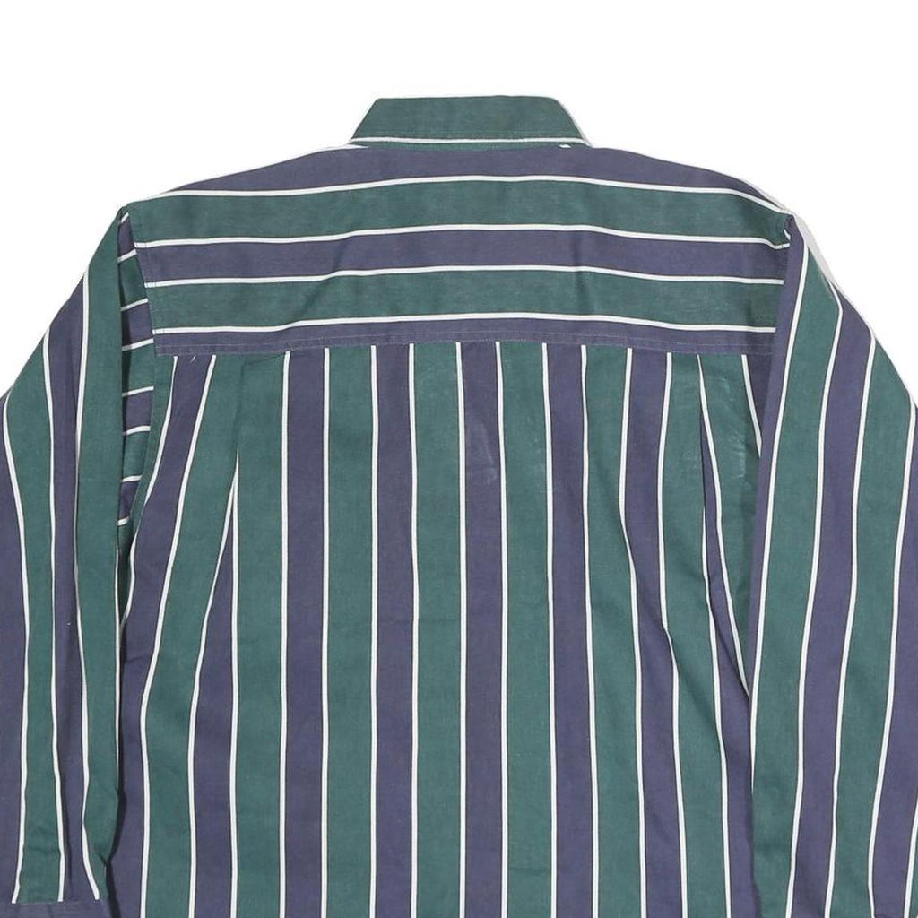 BUGLE BOY Mens Green & Blue Stripe Button-Down Cotton Shirt L Classic Fit Long