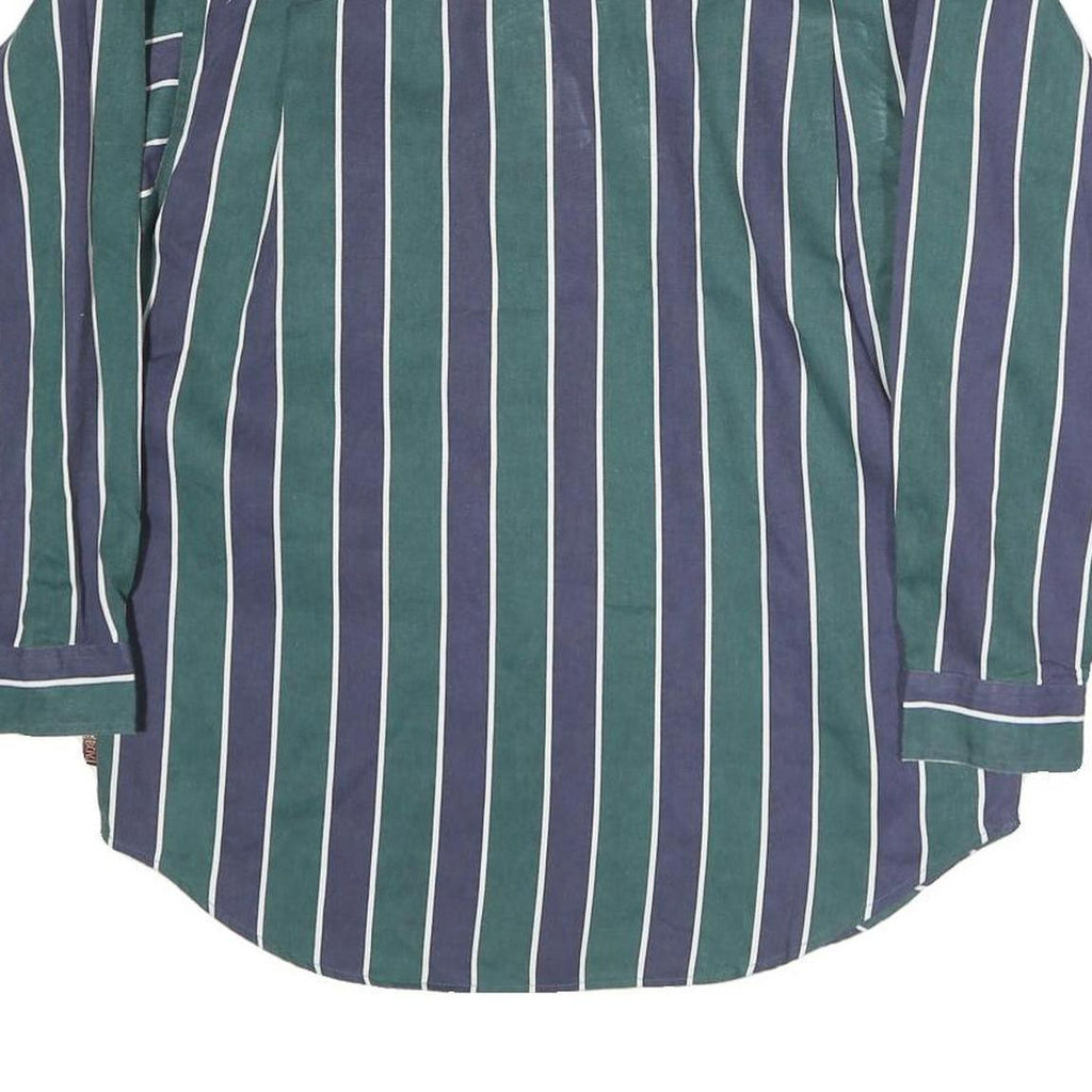 BUGLE BOY Mens Green & Blue Stripe Button-Down Cotton Shirt L Classic Fit Long