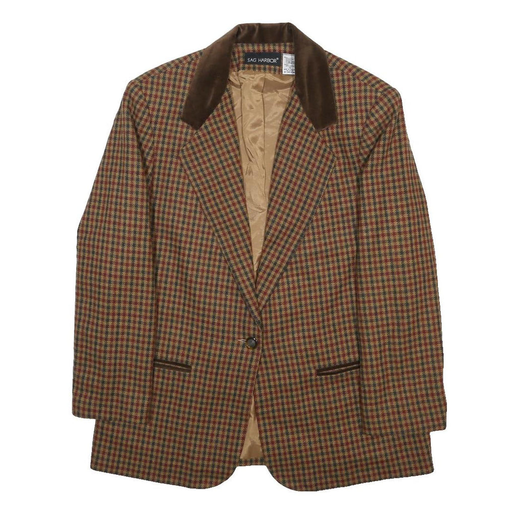 SAG HARBOR Womens Brown & Burgundy Checked Wool Blend Blazer Jacket XL Woven
