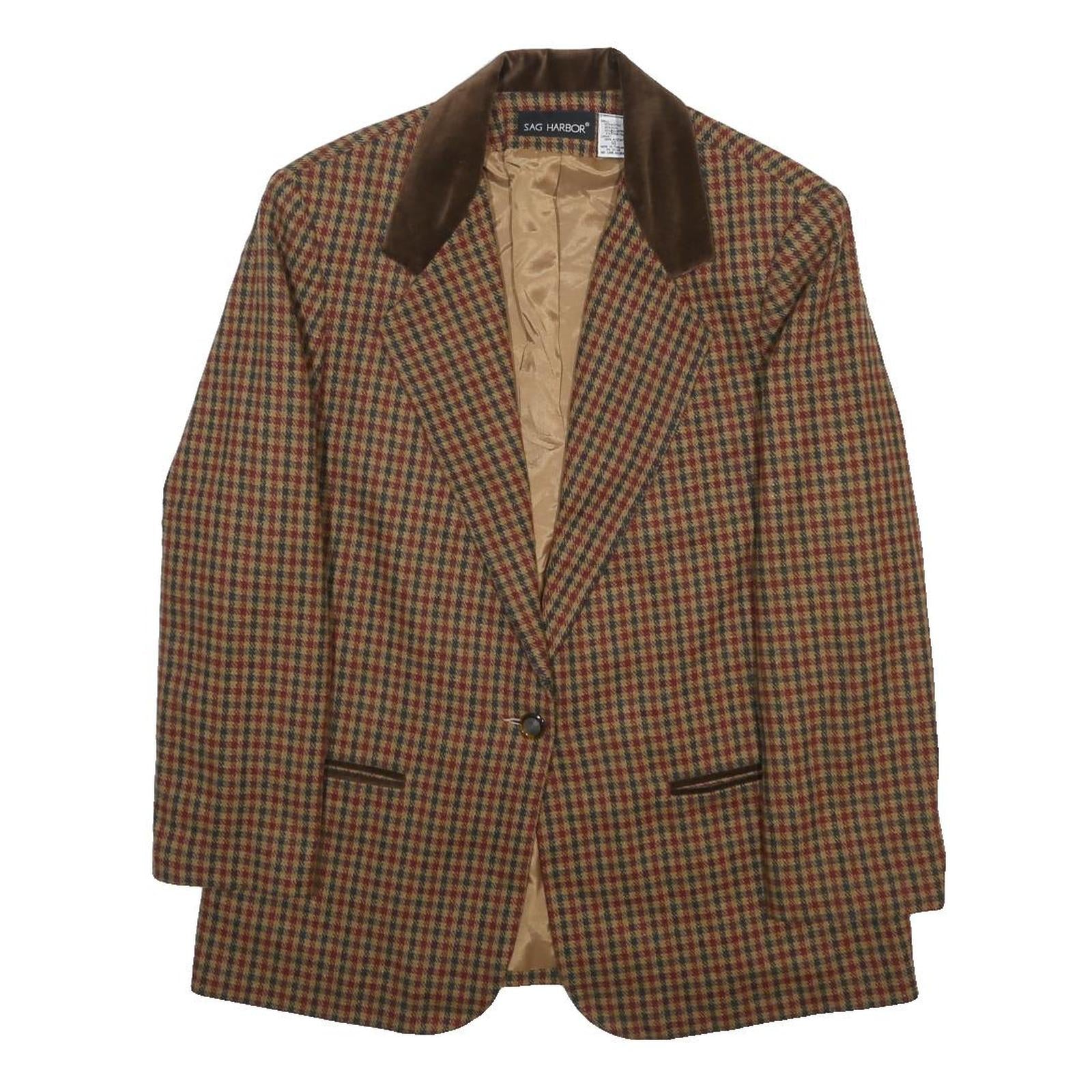 SAG HARBOR Womens Brown & Burgundy Checked Wool Blend Blazer Jacket XL Woven