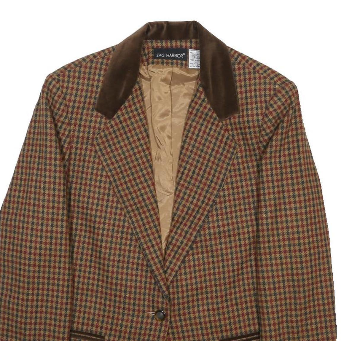 SAG HARBOR Womens Brown & Burgundy Checked Wool Blend Blazer Jacket XL Woven