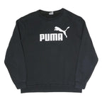 PUMA Mens Black Cotton Blend Crew Neck Sweatshirt L Logo Printed Sportswear