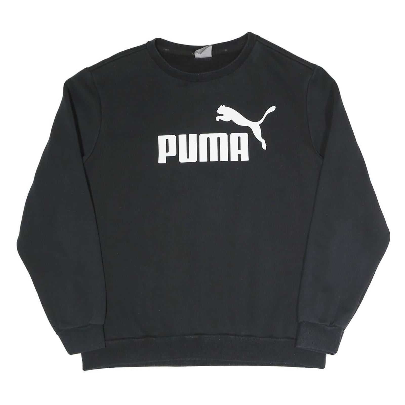 PUMA Mens Black Cotton Blend Crew Neck Sweatshirt L Logo Printed Sportswear