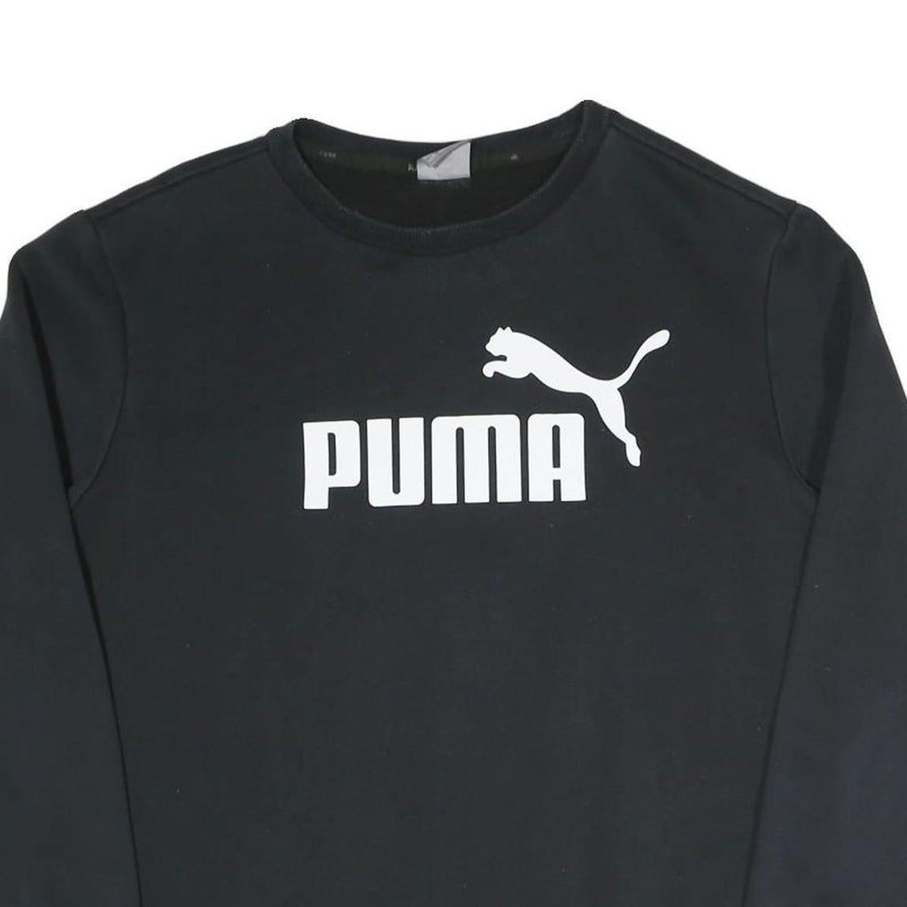 PUMA Mens Black Cotton Blend Crew Neck Sweatshirt L Logo Printed Sportswear
