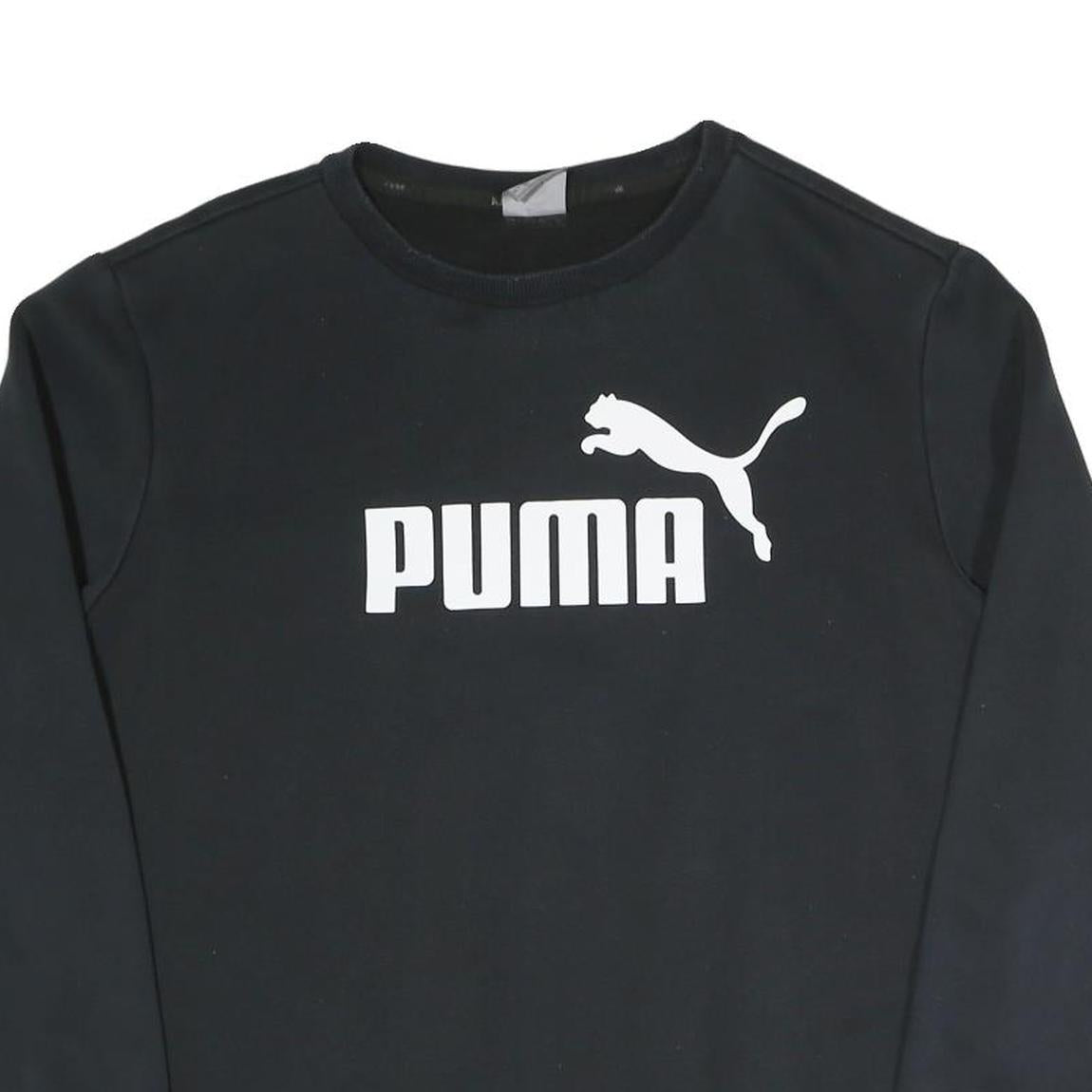 PUMA Mens Black Cotton Blend Crew Neck Sweatshirt L Logo Printed Sportswear