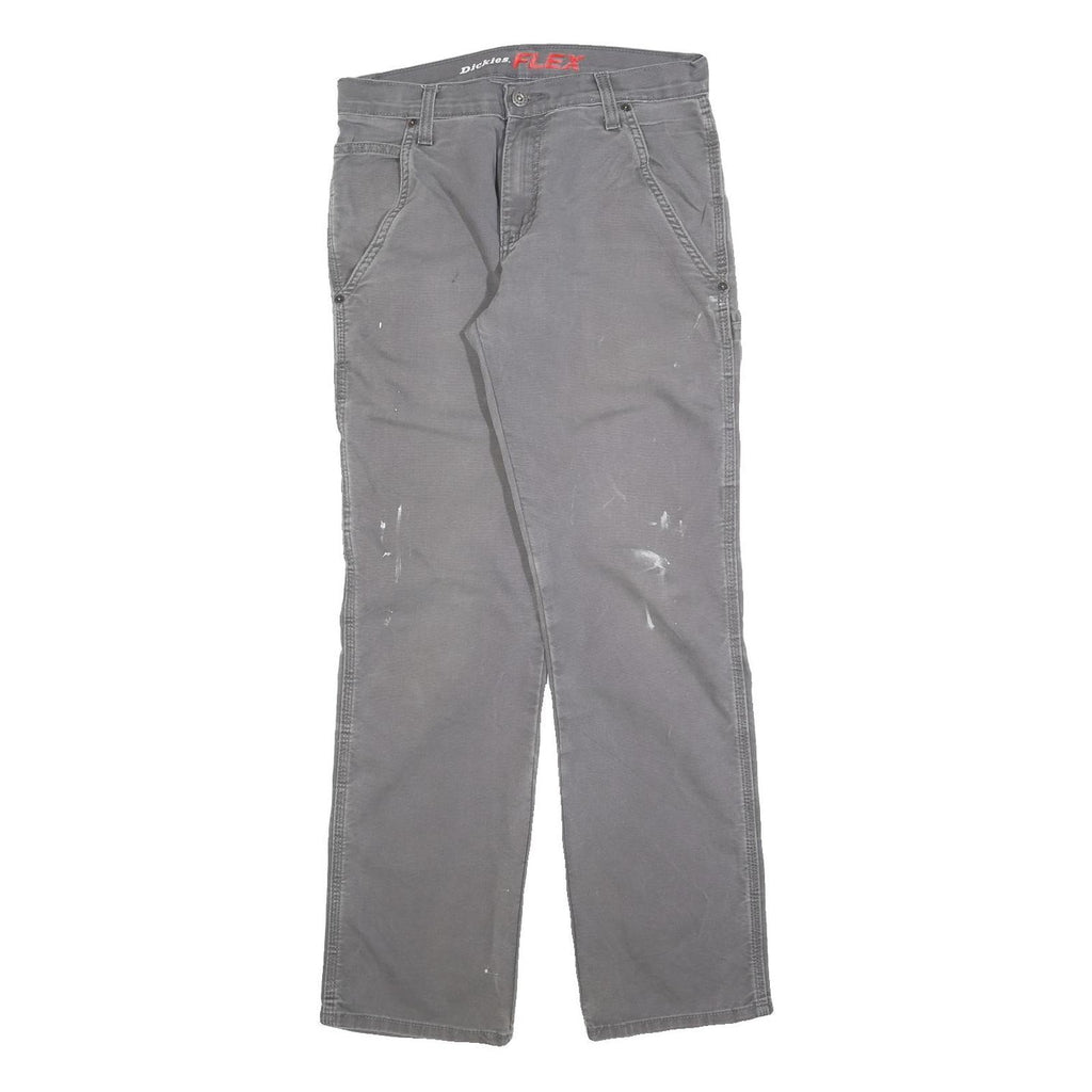 DICKIES Mens Cotton Blend Grey Relaxed Straight Trousers W30 L32 Workwear