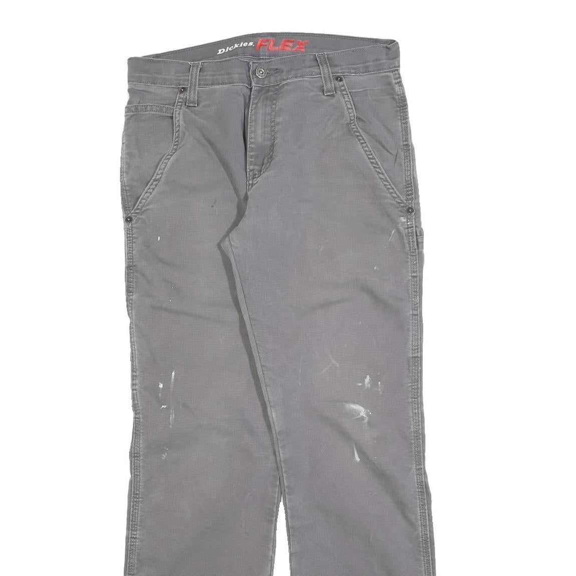 DICKIES Mens Cotton Blend Grey Relaxed Straight Trousers W30 L32 Workwear