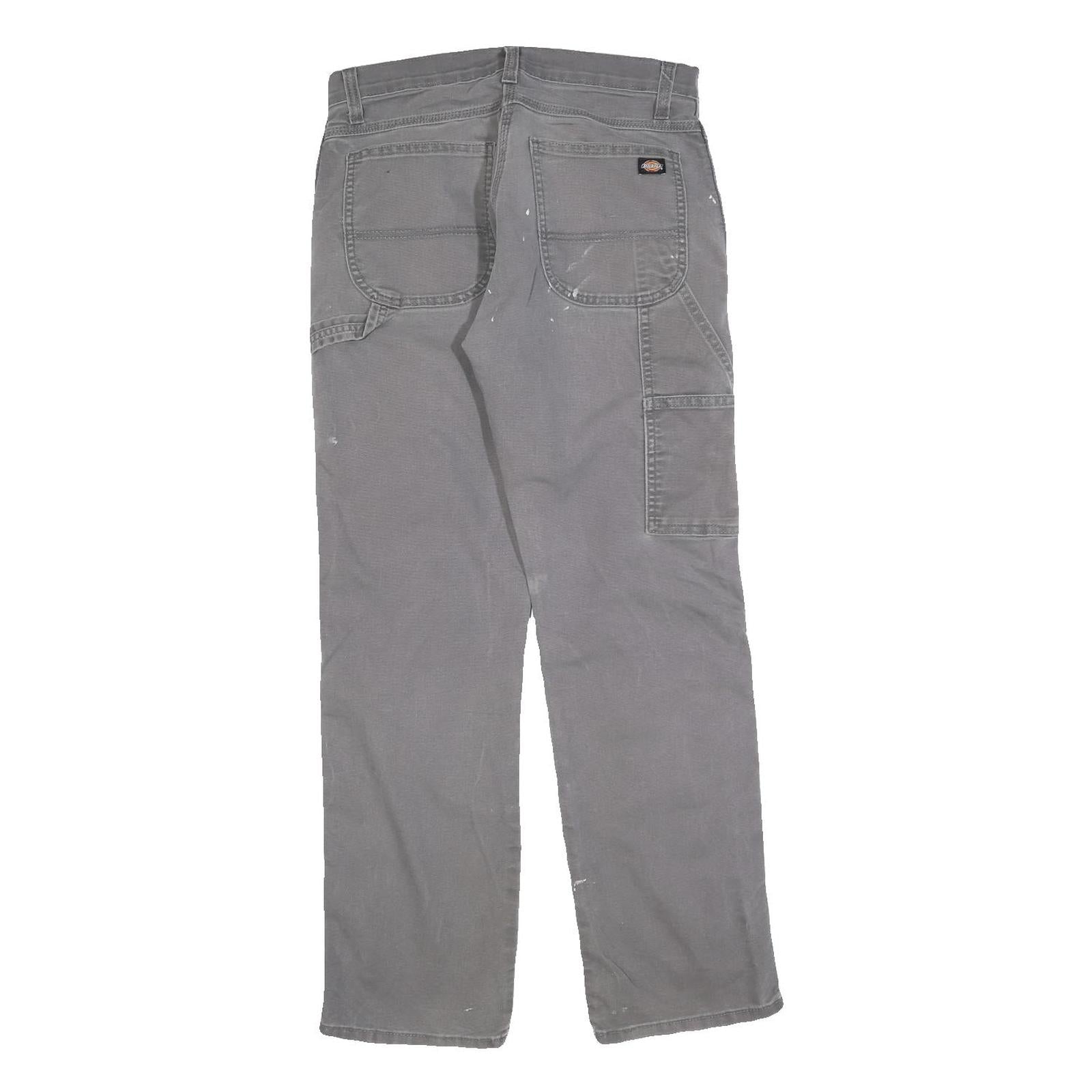 DICKIES Mens Cotton Blend Grey Relaxed Straight Trousers W30 L32 Workwear