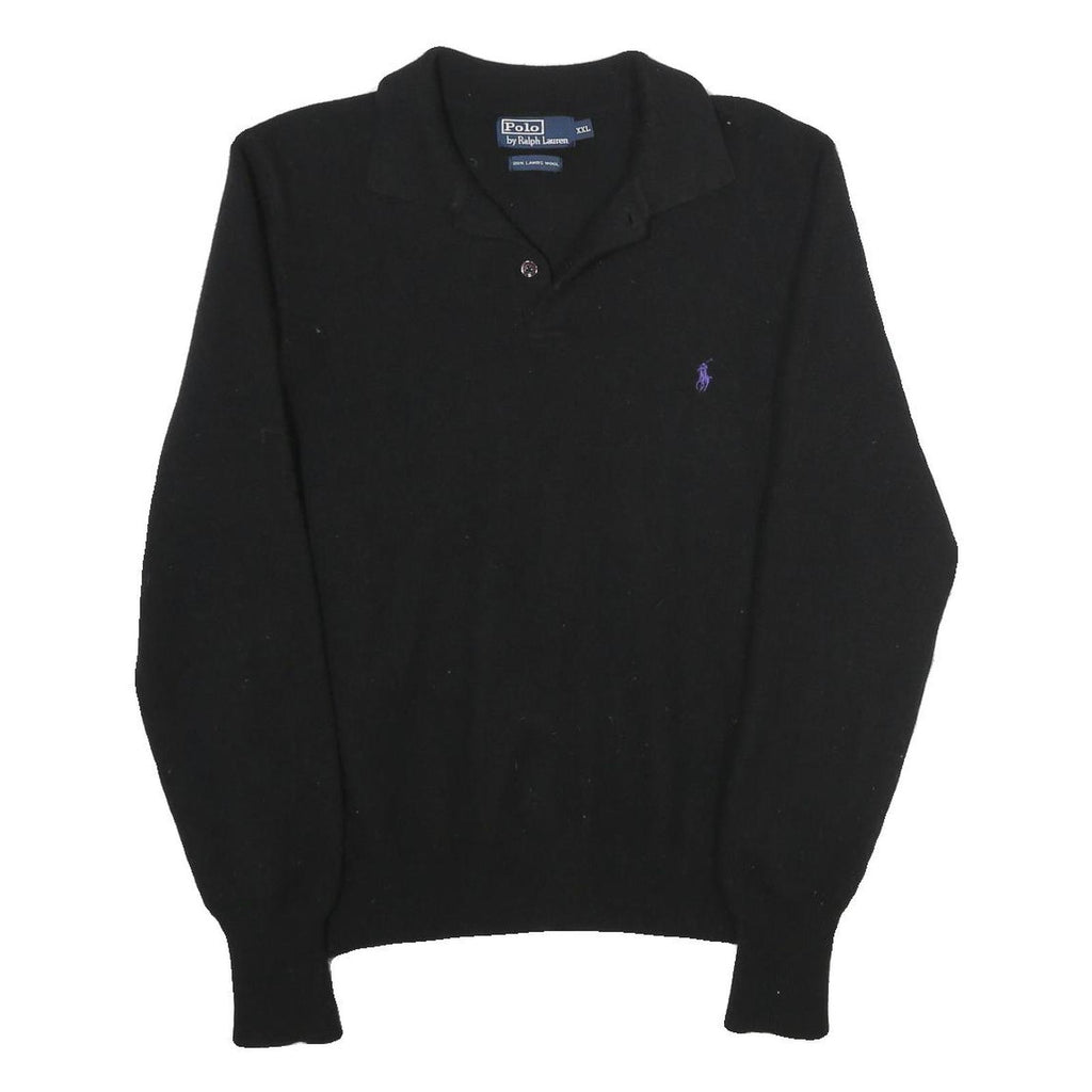 POLO RALPH LAUREN Mens Black Wool Polo Patterned Jumper Crew Neck Basic Knit 2XL