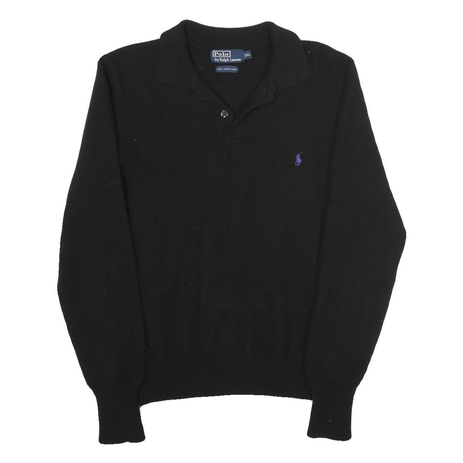 POLO RALPH LAUREN Mens Black Wool Polo Patterned Jumper Crew Neck Basic Knit 2XL