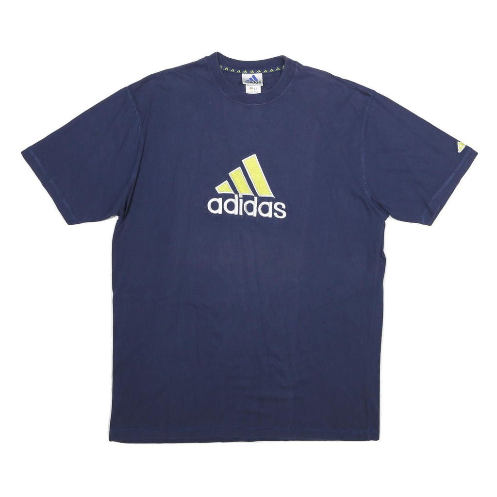 ADIDAS Mens Navy Blue Cotton Logo Graphic T-Shirt L Short Sleeve Crew Neck