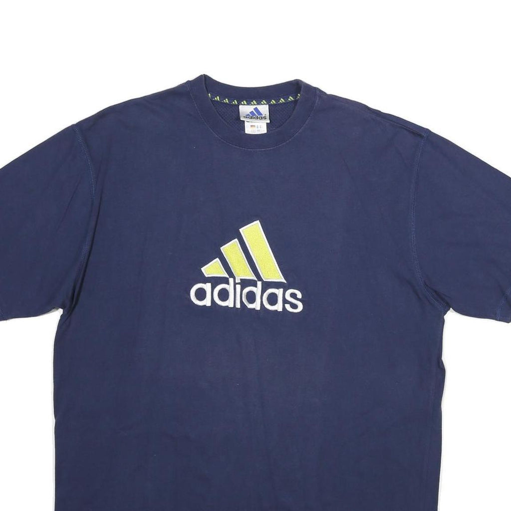 ADIDAS Mens Navy Blue Cotton Logo Graphic T-Shirt L Short Sleeve Crew Neck