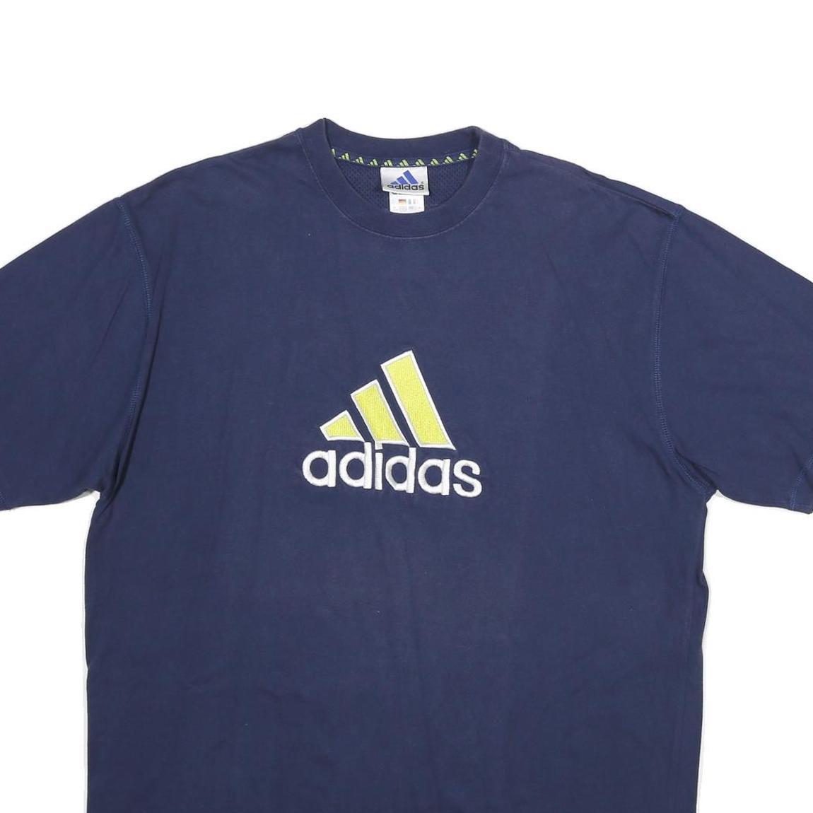 ADIDAS Mens Navy Blue Cotton Logo Graphic T-Shirt L Short Sleeve Crew Neck