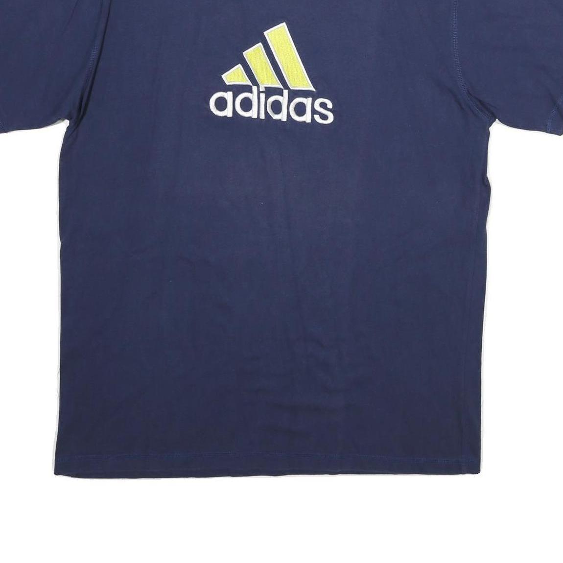 ADIDAS Mens Navy Blue Cotton Logo Graphic T-Shirt L Short Sleeve Crew Neck