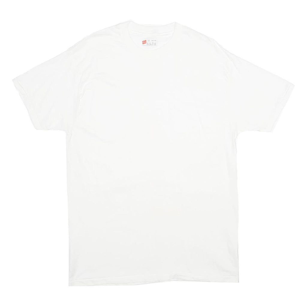 HANES Mens White Plain T-Shirt L Short Sleeve Crew Neck Classic Cotton Comfort