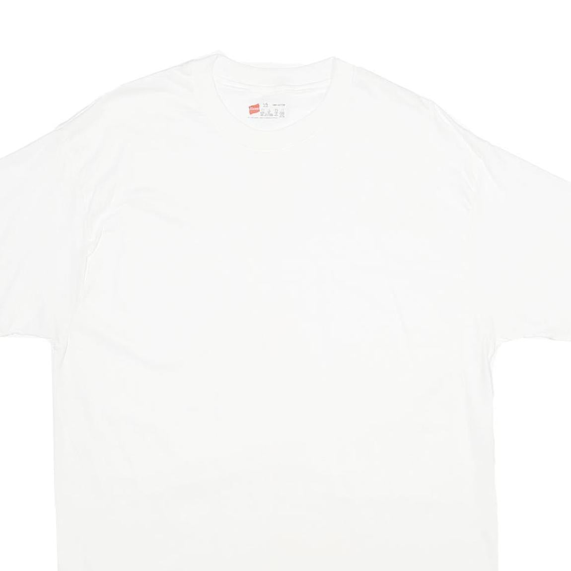 HANES Mens White Plain T-Shirt L Short Sleeve Crew Neck Classic Cotton Comfort