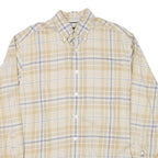 NAUTICA Mens Beige & Blue Check Shirt M Cotton Blend Button-Down Long Sleeve