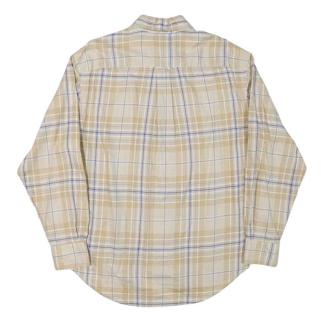 NAUTICA Mens Beige & Blue Check Shirt M Cotton Blend Button-Down Long Sleeve