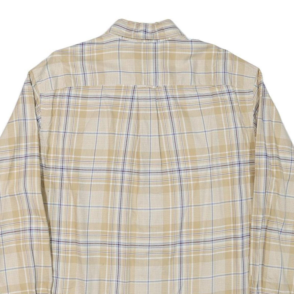 NAUTICA Mens Beige & Blue Check Shirt M Cotton Blend Button-Down Long Sleeve