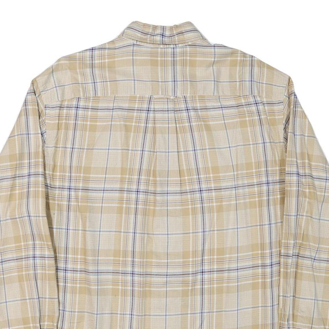 NAUTICA Mens Beige & Blue Check Shirt M Cotton Blend Button-Down Long Sleeve