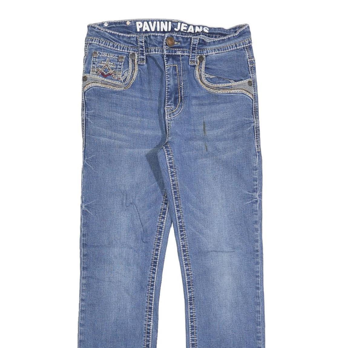 PAVINI Womens Regular Blue Denim Jeans W29 L29 Embroidered Pockets Zip Closure