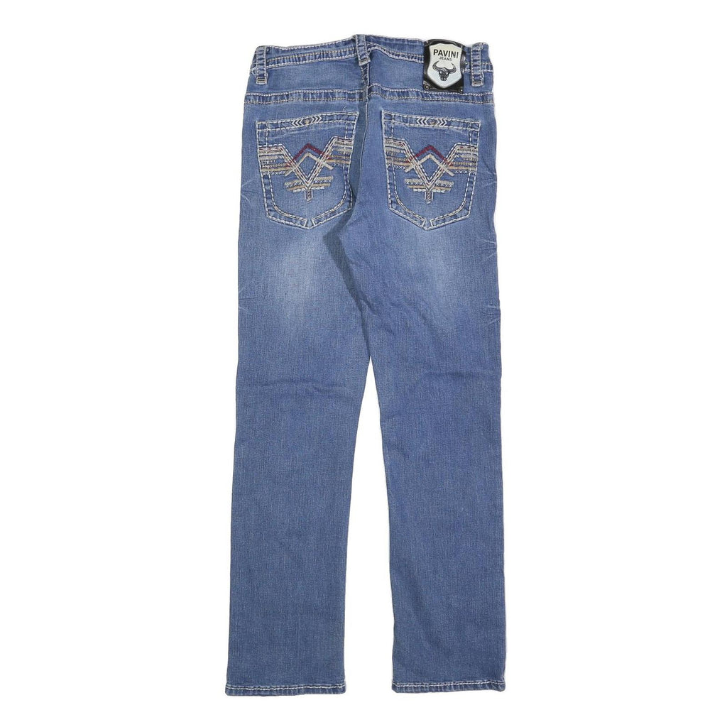 PAVINI Womens Regular Blue Denim Jeans W29 L29 Embroidered Pockets Zip Closure
