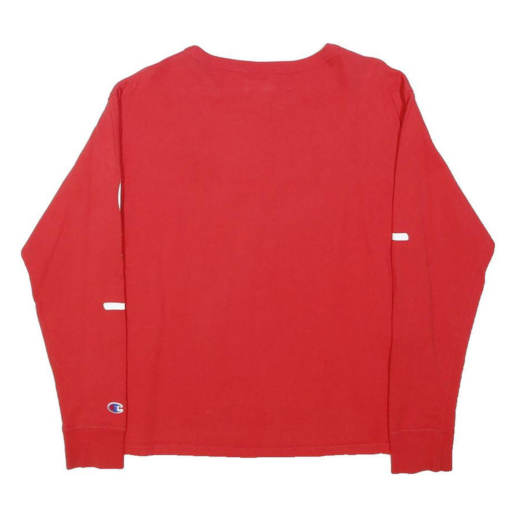 CHAMPION Mens Red Long Sleeve Crew Neck Graphic T-Shirt S Cotton Casual