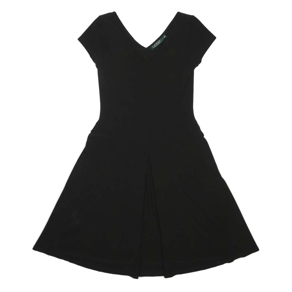 LAUREN RALPH LAUREN Womens Black Fit & Flare Polyester Blend Plain Short Sleeve