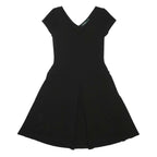 LAUREN RALPH LAUREN Womens Black Fit & Flare Polyester Blend Plain Short Sleeve