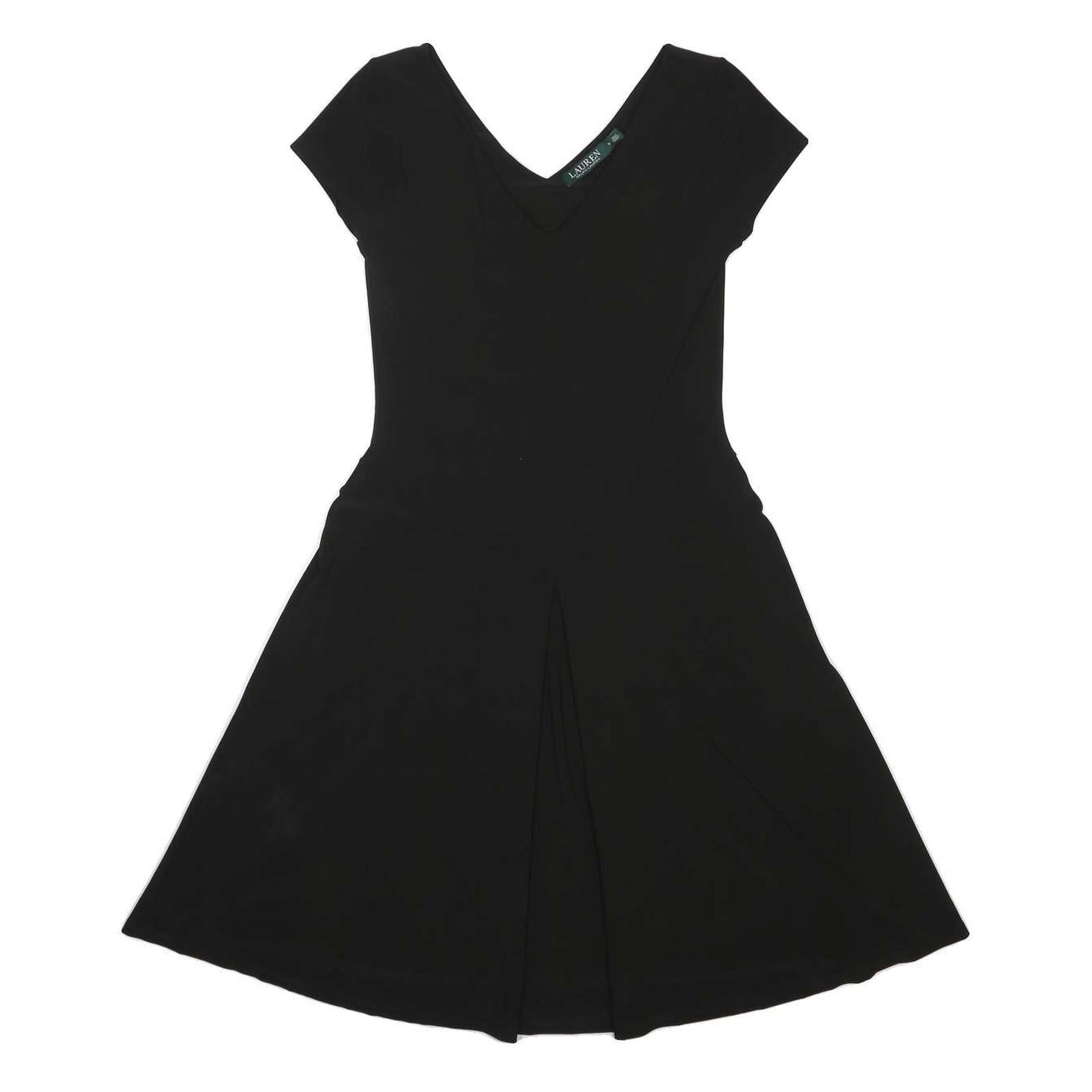 LAUREN RALPH LAUREN Womens Black Fit & Flare Polyester Blend Plain Short Sleeve