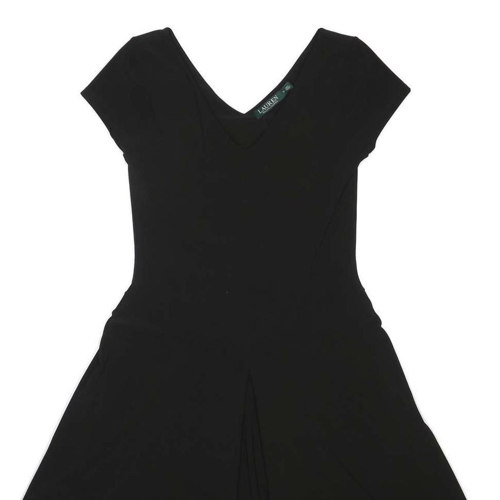 LAUREN RALPH LAUREN Womens Black Fit & Flare Polyester Blend Plain Short Sleeve