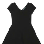 LAUREN RALPH LAUREN Womens Black Fit & Flare Polyester Blend Plain Short Sleeve