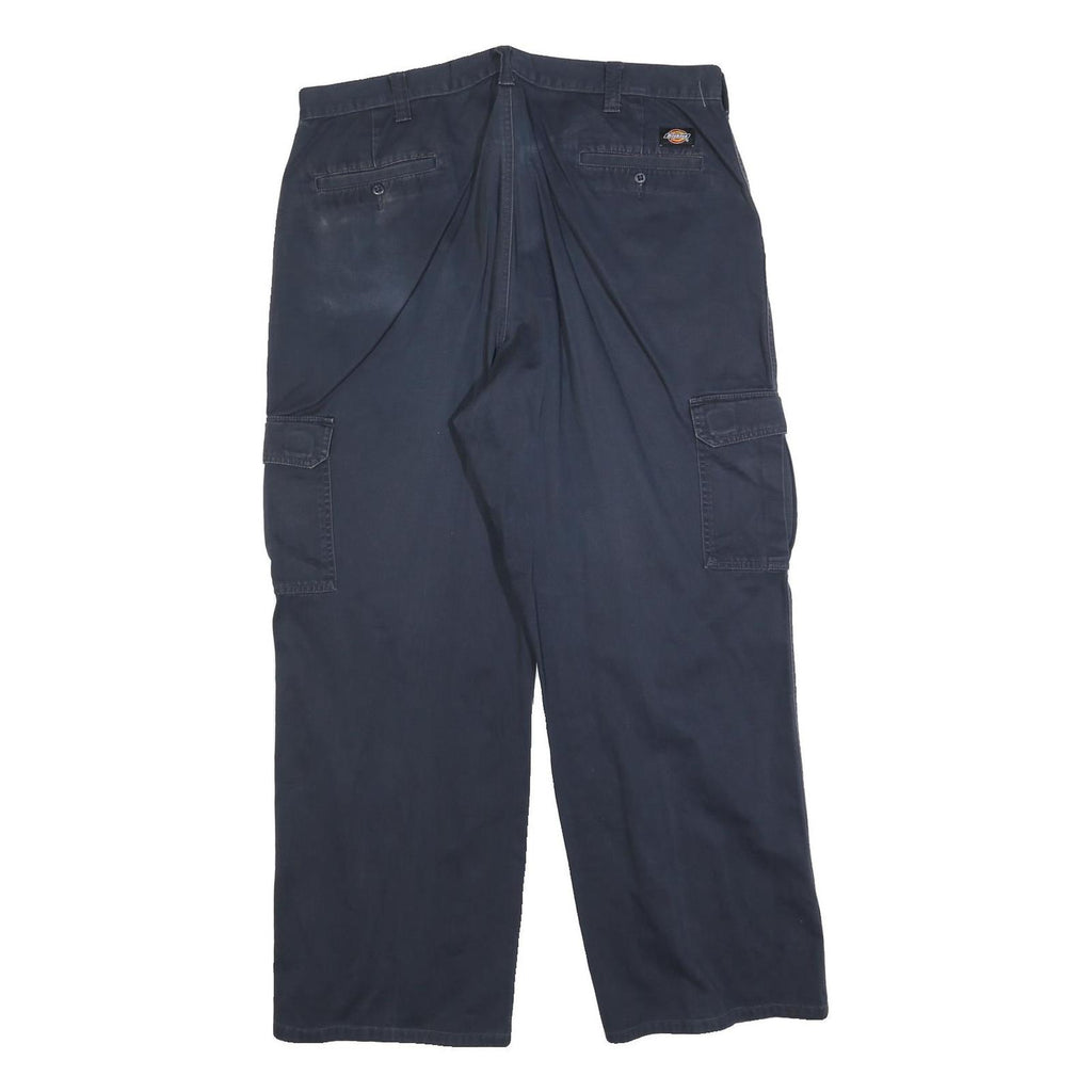 DICKIES Mens Cotton Blend Navy Relaxed Cargo Trousers W38 L30 Workwear Zip