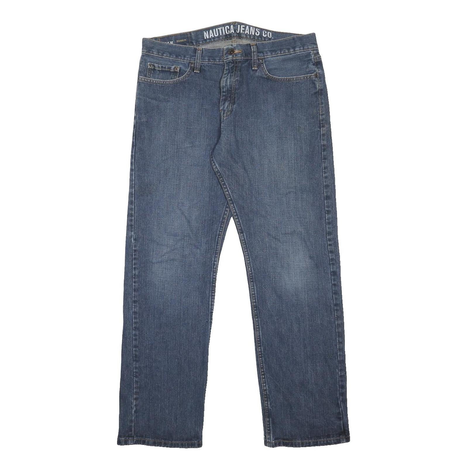 NAUTICA Mens Jeans Blue Relaxed Straight Denim Medium W34 L32 Classic Casual Zip