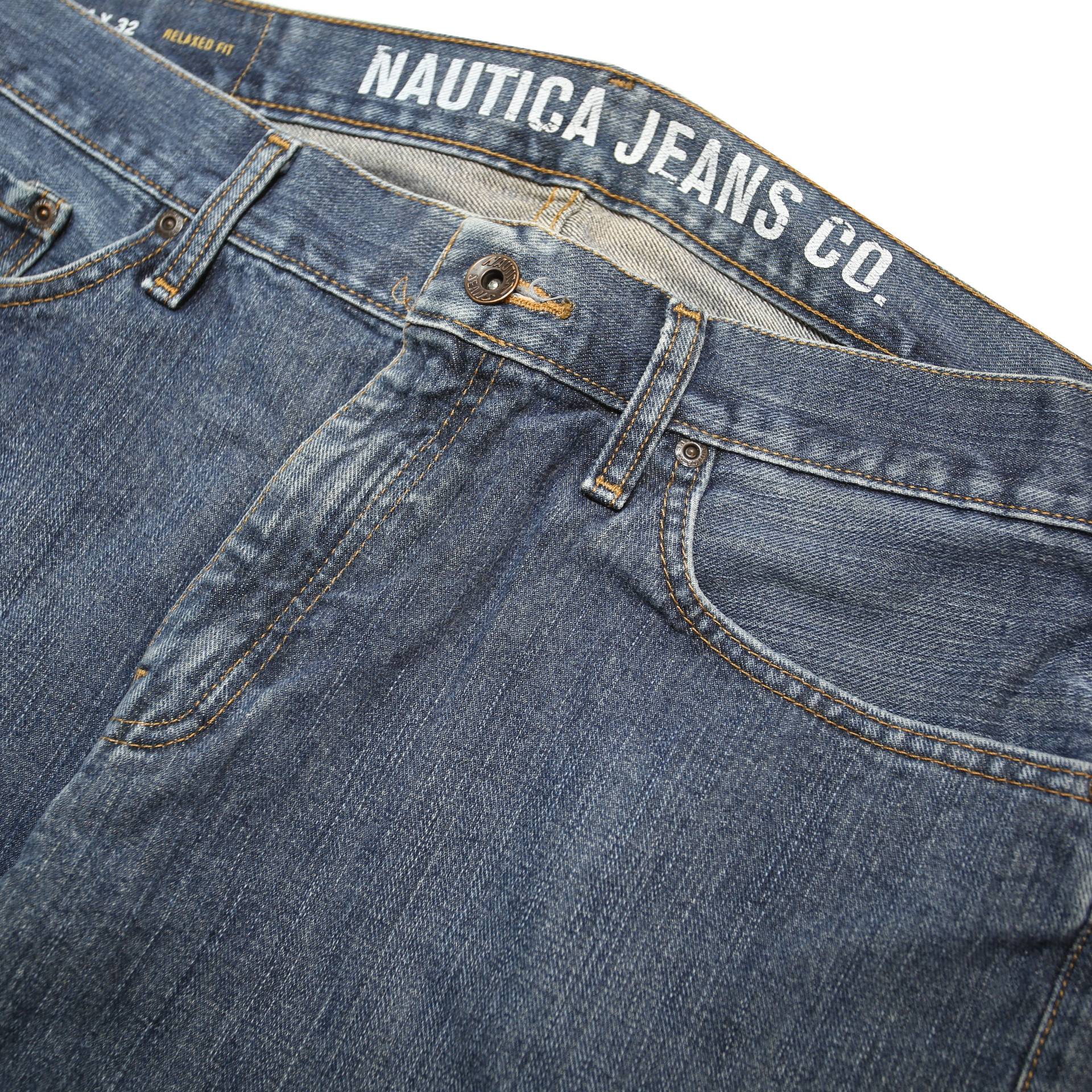 NAUTICA Mens Jeans Blue Relaxed Straight Denim Medium W34 L32 Classic Casual Zip