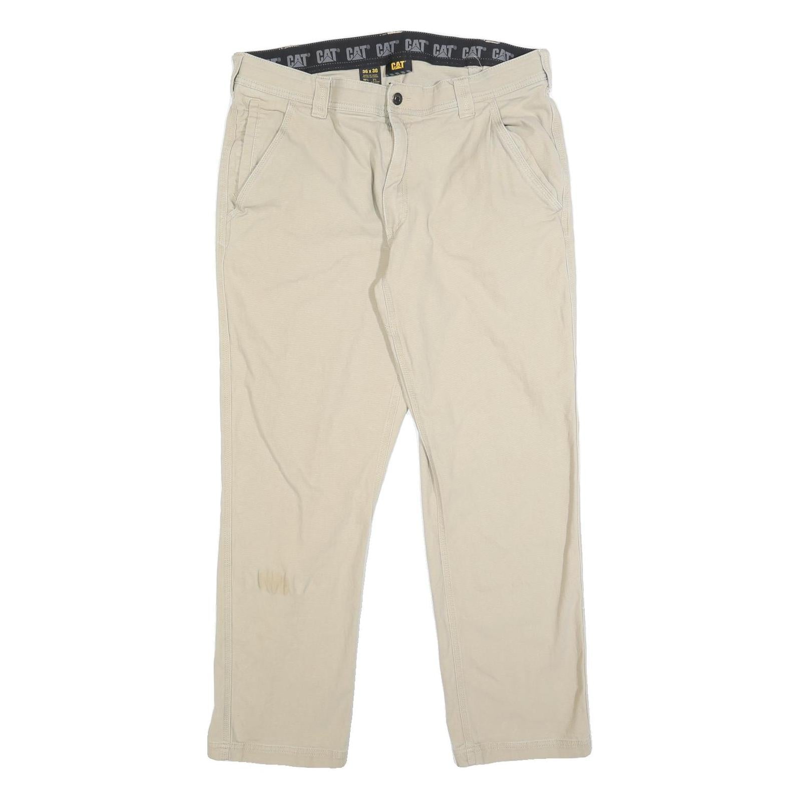 CAT Mens Cotton Blend Beige Regular Fit Straight Leg Trousers W36 L30 Durable