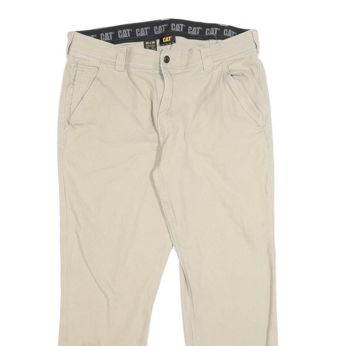 CAT Mens Cotton Blend Beige Regular Fit Straight Leg Trousers W36 L30 Durable