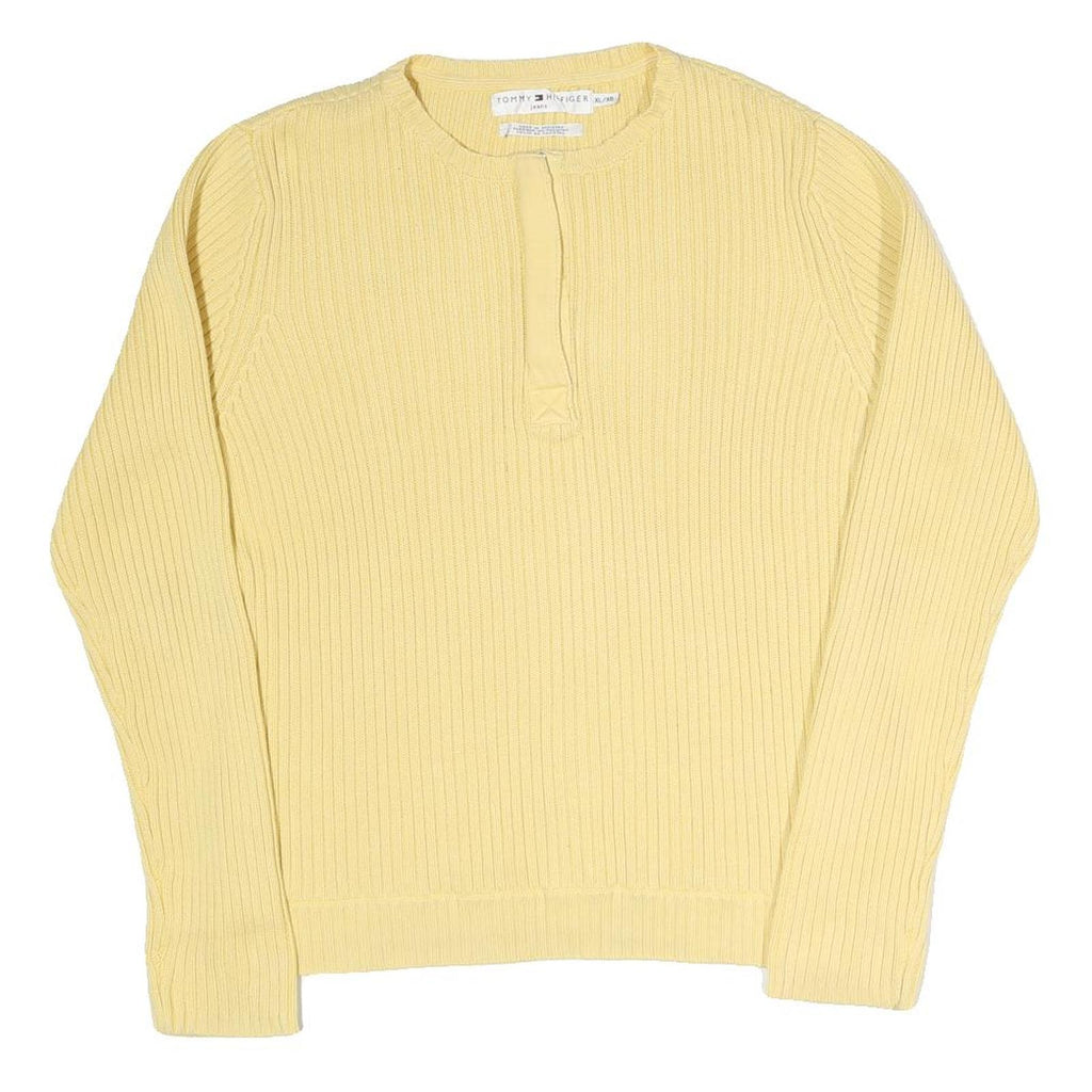 TOMMY HILFIGER Womens Yellow Plain Cotton Blend Jumper Round Neck Tight Knit XL