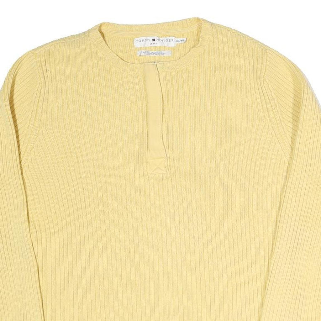 TOMMY HILFIGER Womens Yellow Plain Cotton Blend Jumper Round Neck Tight Knit XL