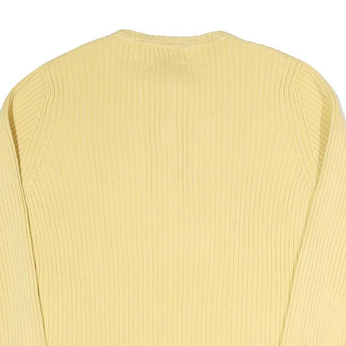 TOMMY HILFIGER Womens Yellow Plain Cotton Blend Jumper Round Neck Tight Knit XL