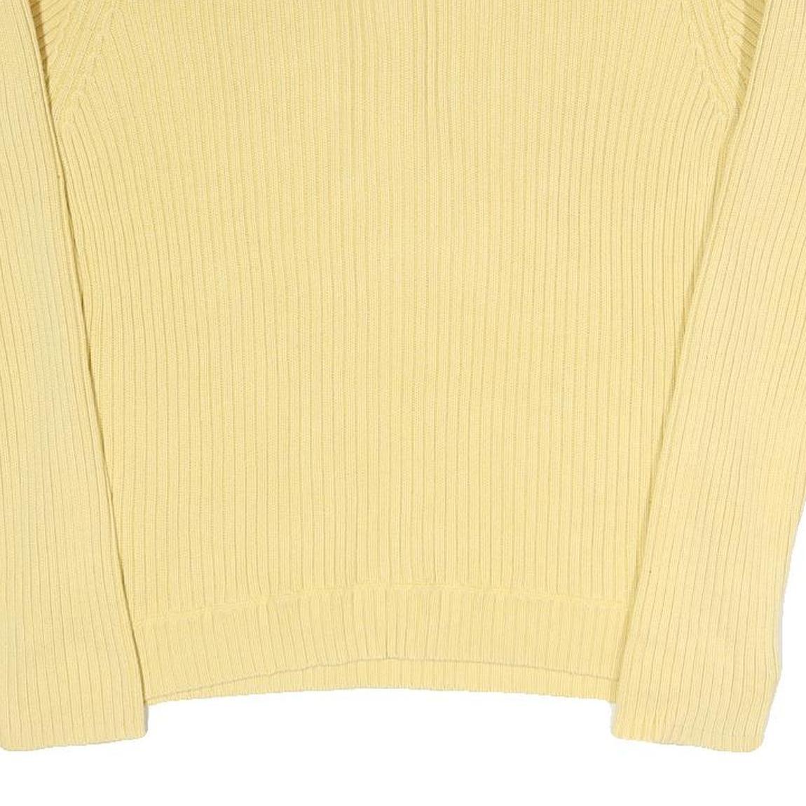 TOMMY HILFIGER Womens Yellow Plain Cotton Blend Jumper Round Neck Tight Knit XL
