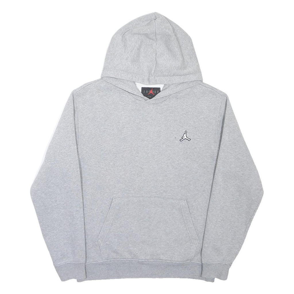 AIR JORDAN Mens Grey Pullover Hoodie S Embroidered Logo Cotton Blend Casual