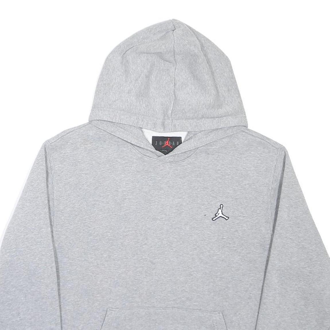 AIR JORDAN Mens Grey Pullover Hoodie S Embroidered Logo Cotton Blend Casual