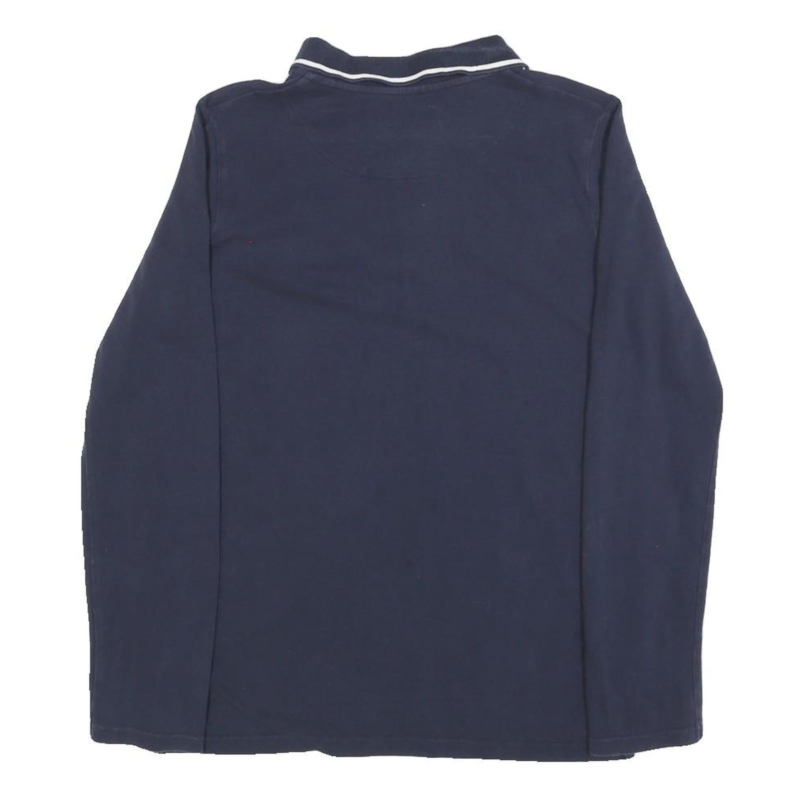 BEN SHERMAN Mens Navy Blue Long Sleeve Plain Polo Shirt S Cotton Blend