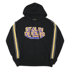 BERSHKA Mens Black Hoodie M Stolen Dreams Print Striped Sleeves Pullover